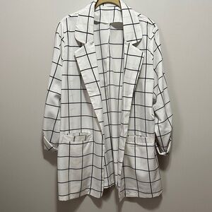 Women's White Grid Open Blazer